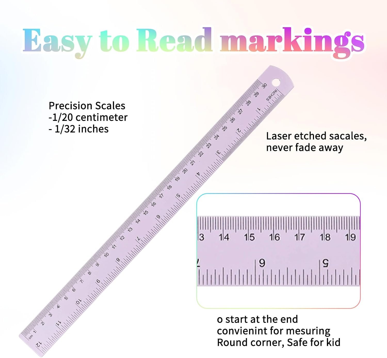 6 Pcs Metal Ruler 12 Inch and 6 Inch Stainless Steel Ruler Kit Colorful Metal Rule Kit with Millimeters, Centimeters, Inches and Conversion Table Metric Rule Set for Office, Easy to Read - Image 2