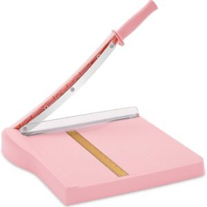 Paper cutter with safety guard and blade lock, 12-inch cutting length (pink)