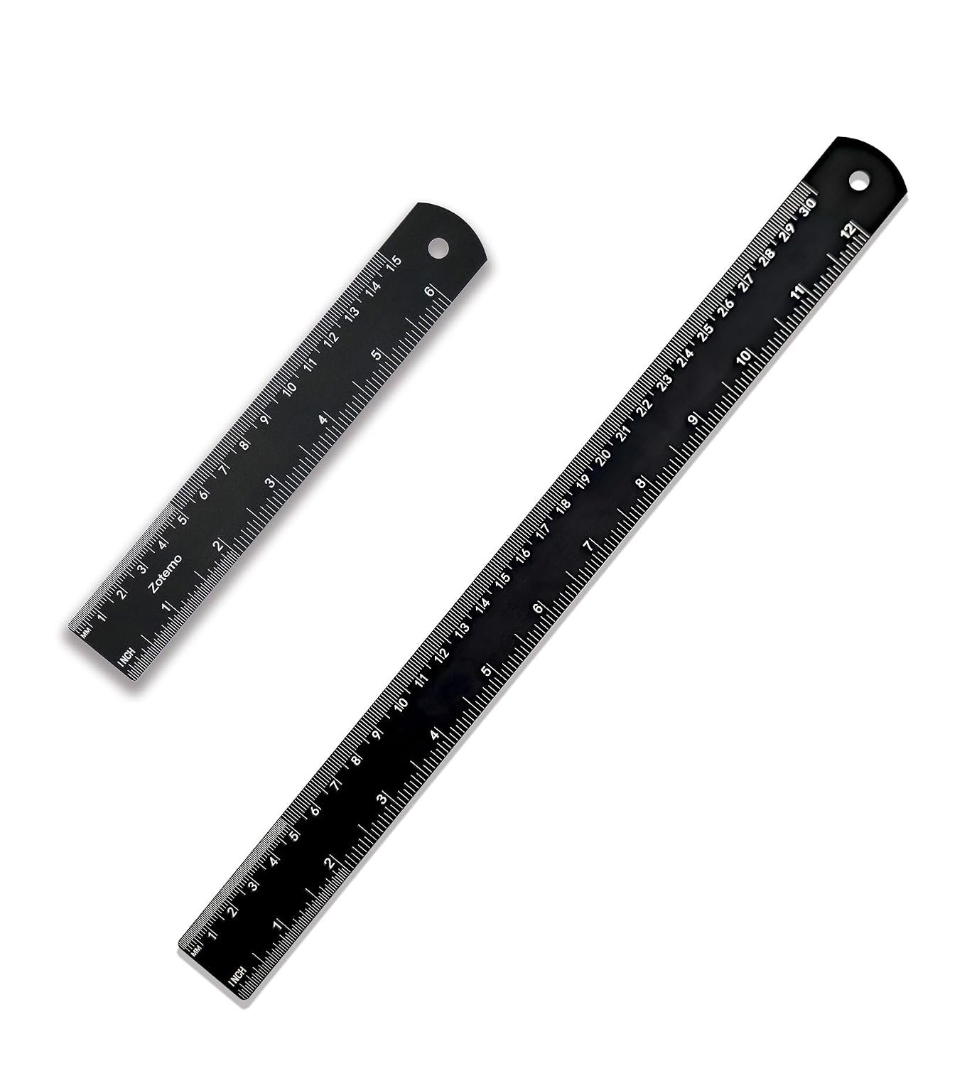 Metal Rulers, 6 and 12 Inch Aluminum Scales with Imperial and Metric Measurements, Laser Etched, Easy to Read, 0 Starts at the end, 2 Pack