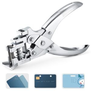 3-in-1 multifunctional ID card punch: Handheld punching tool suitable for PVC, business cards, and cardstock.