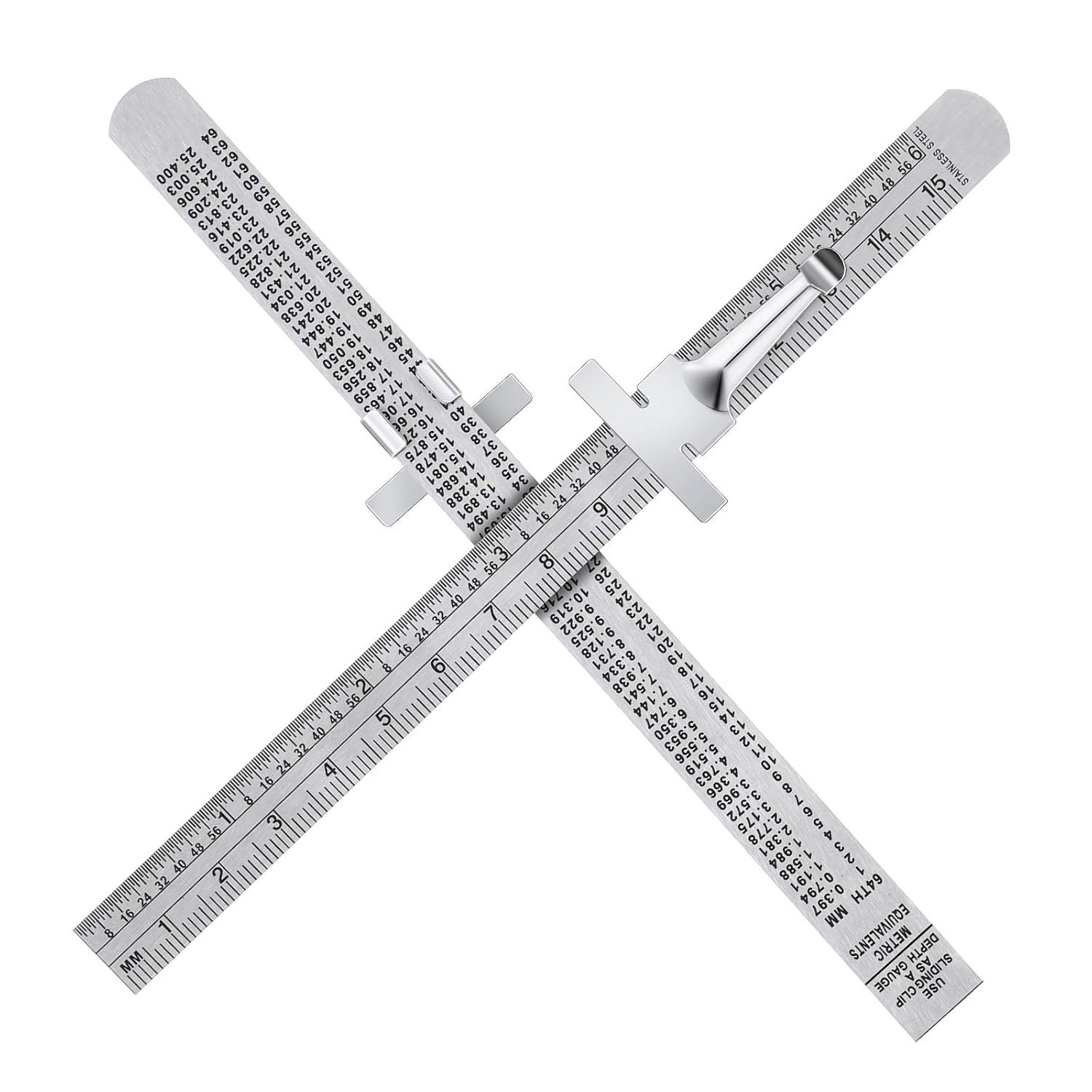 2 Pcs 6 Inch Metal Pocket Ruler Mini Stainless Steel Clip Scale