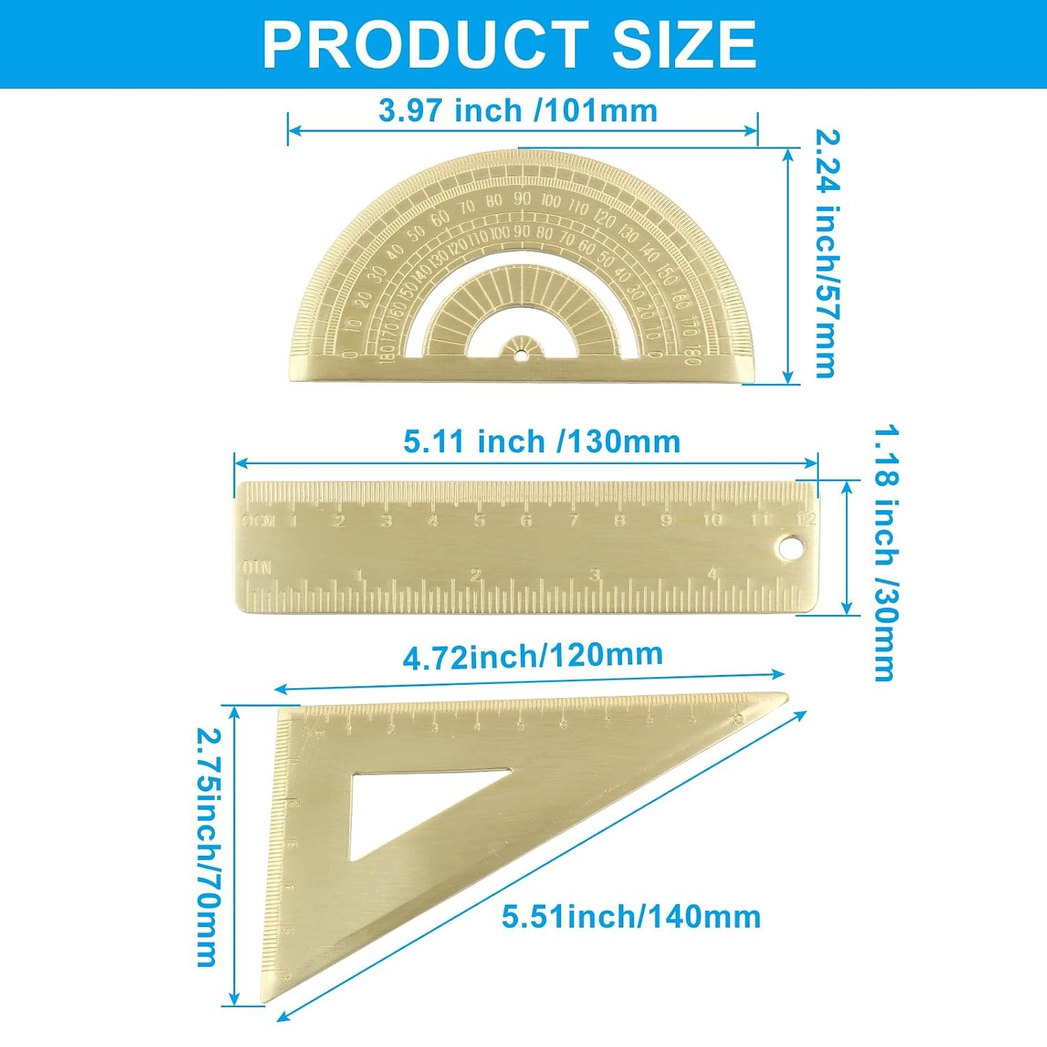 3 Pack Brass Mini Ruler Set - Image 2