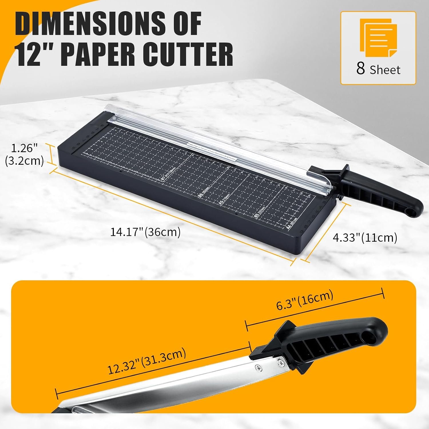 A4 Paper Cutter, 12-inch, 8-sheet capacity, heavy-duty - Image 2