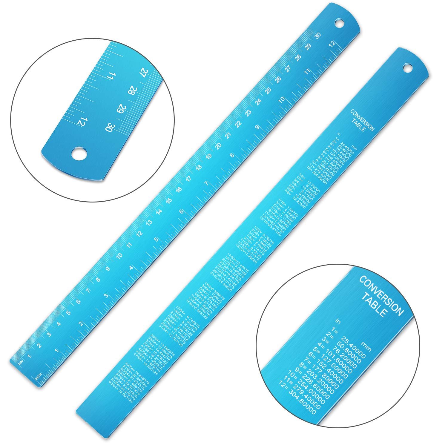 2 Pcs Stainless Steel Rulers Metal, Blue, 12 Inch, 6 Inch Style - Image 2