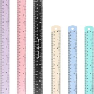 6 Pcs Metal Ruler 12 Inch and 6 Inch Stainless Steel Ruler Kit Colorful Metal Rule Kit with Millimeters, Centimeters, Inches and Conversion Table Metric Rule Set for Office, Easy to Read