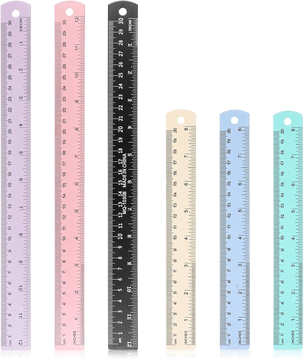 6 Pcs Metal Ruler 12 Inch and 6 Inch Stainless Steel Ruler Kit Colorful Metal Rule Kit with Millimeters, Centimeters, Inches and Conversion Table Metric Rule Set for Office, Easy to Read