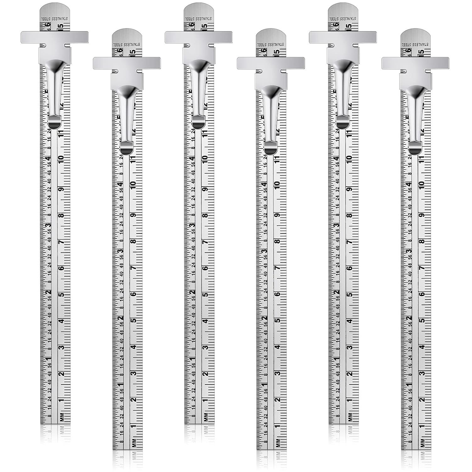 6 Pieces 6 Inch Metal Pocket Ruler Mini Stainless Steel Clip Scale