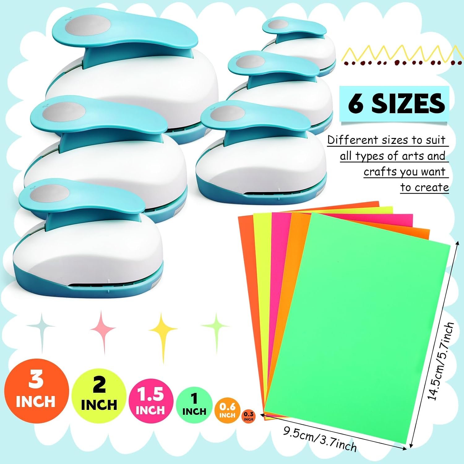 6-piece round corner punch set (Sizes: 3, 2, 1.5, 1, 0.6, and 0.3 inches) - Image 2