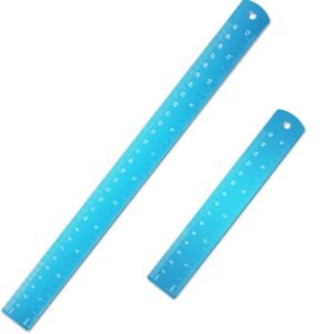 2 Pcs Stainless Steel Rulers Metal, Blue, 12 Inch, 6 Inch Style
