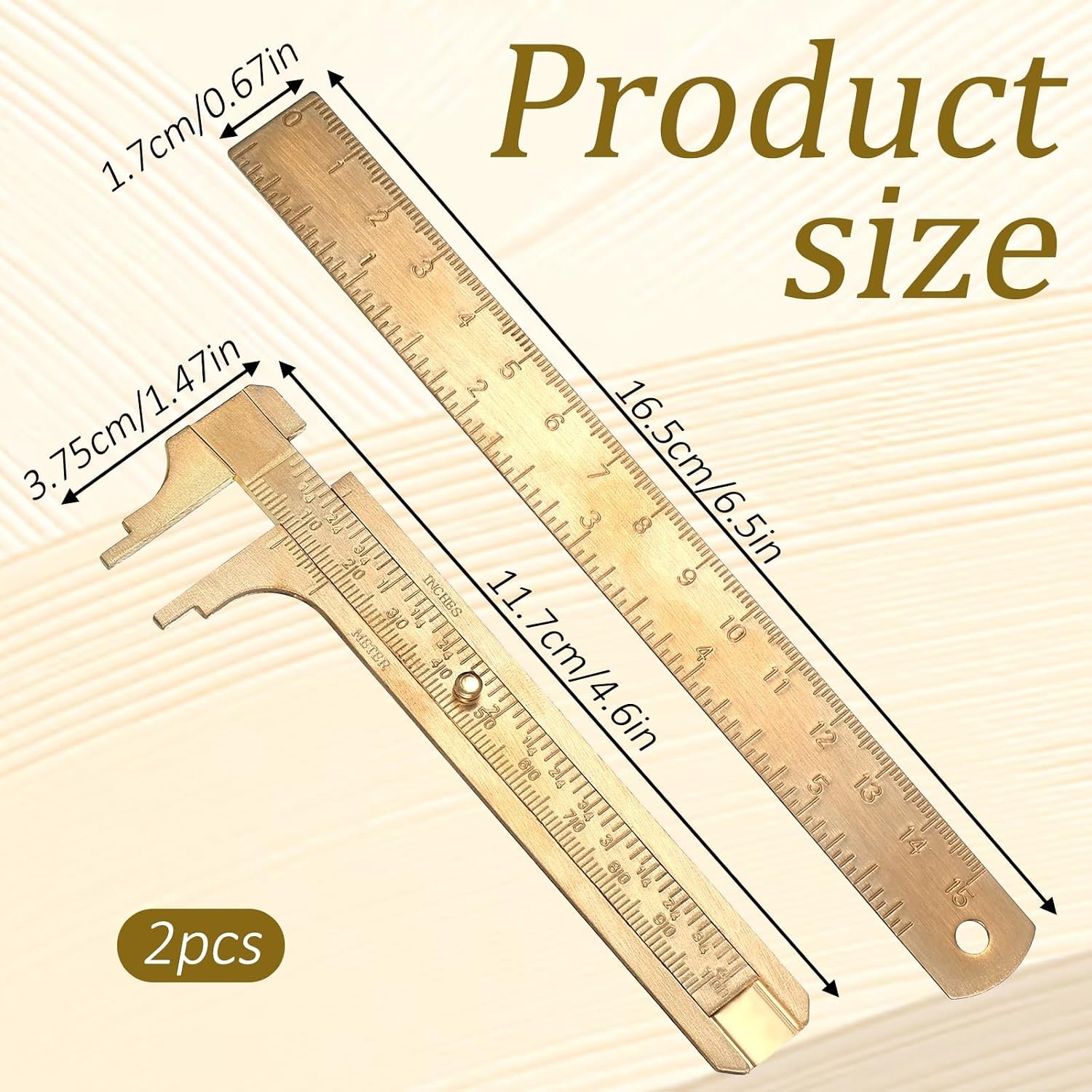 Pocket Caliper 1PCS 6.4 in Straight Brass Ruler and 1PCS 4.6 in Brass - Image 2